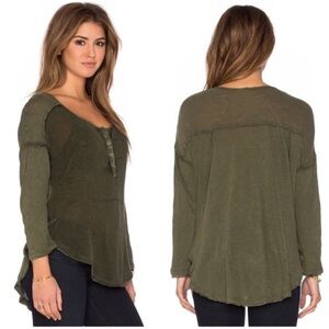 FREE PEOPLE Sunday Distressed Henley Tee